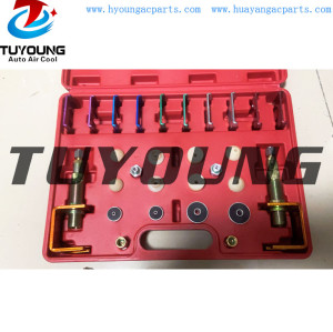 Universal vehicle AC Conditioner Repair tool box , A/C Leak Testing Detector Tool / Flush Fitting Adapter Kit