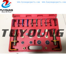 Universal vehicle AC Conditioner Repair tool box , A/C Leak Testing Detector Tool / Flush Fitting Adapter Kit