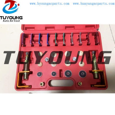 Universal vehicle AC Conditioner Repair tool box , A/C Leak Testing Detector Tool / Flush Fitting Adapter Kit