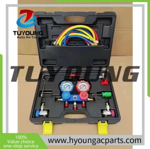 a complete set of equipment with Auto air conditioning system service aid/repair tools