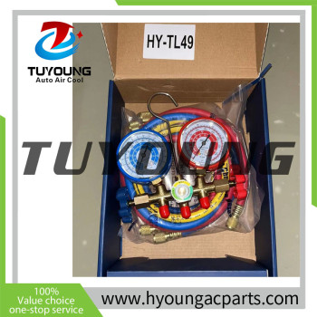 HVAC auto Air Conditioner System R12 R134A R22 R502 Diagnostic Brass Manifold Gauge Set Quick Coupler