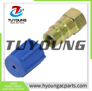 China manufacture best quality automotive air conditioner adapter for LOW SIDE； 7/16-20； BLUE CAP，  length 13MM