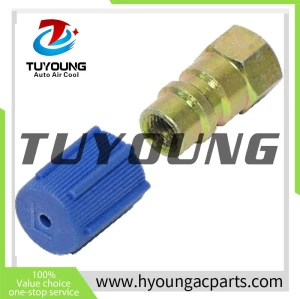 China manufacture best quality automotive air conditioner adapter for LOW SIDE； 7/16-20； BLUE CAP，  length 13MM