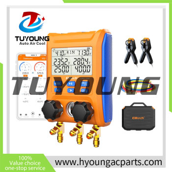 LMG-10W Wireless Digital Manifold Gauge Set Data Logging Refrigerant HVAC Gauges with Hoses, Thermometer Clamps LMG-10