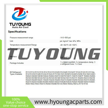 LMG-10W Wireless Digital Manifold Gauge Set Data Logging Refrigerant HVAC Gauges with Hoses, Thermometer Clamps LMG-10