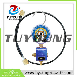 Best Quality Auto AC R600a, R290, R134a 1/4″ SINGLE VALVE MANIFOLD WITH THERMOPLASTIC SERVICE HOSES
