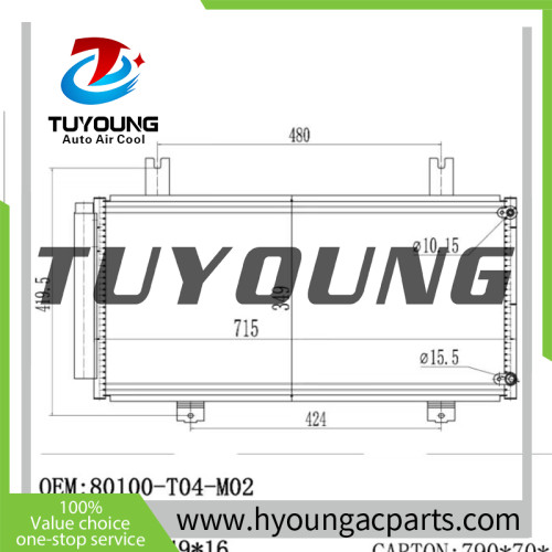 TUYOUNG auto ac Condenser Parallel Flow for Honda Fit 2019-, 80100-T04-M02,HY-CN393