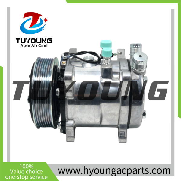 Auto AC Compressor Sanden 5h11 507  7pk 12v With air nozzle; oil inlet is vertical, bell flare