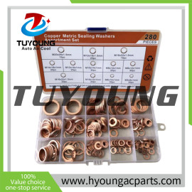 280PCS 15-SIZE SOLID COPPER SUMP PLUG CRUSH WASHER ASSORTED ENGINE SEAL FLAT RING TAP PLUMBING WITH CASE air conditioner bonding oil seal gasket gasket sealing gasket set