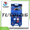 China manufacture Auto ac service tool box with manifold gauge set with recycling aluminum valve;R134 R22 R410 R600 ac Refrigerant Charging Gauge Set Manifold Pressure for HVAC System