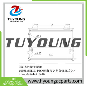 TUYOUNG auto air conditioning Condenser Toyota Fortuner 884600K080 HY-CN334 size 651*438*16mm