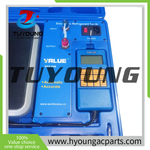 VES-50B Digital Refrigerant Electronic Scale 50KG; for HVAC (Heating, Ventilation, and Air Conditioning) and automotive air conditioning systems.