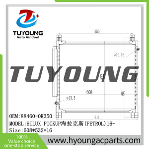 auto air conditioner Condensers fit Toyota Hilux PICKUP(PETROL) 2016- 88460-0K350 884600K350 Size: 608*532*16mm