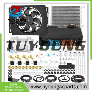 Universal Under Dash Electric Air Conditioner Heating and Cooling 12 Volt DC 10000 BTU A/C Unit Kit, AC Heater System with Evaporator Condenser Compressor for Car RV Van Truck ATV Pickup Tractor