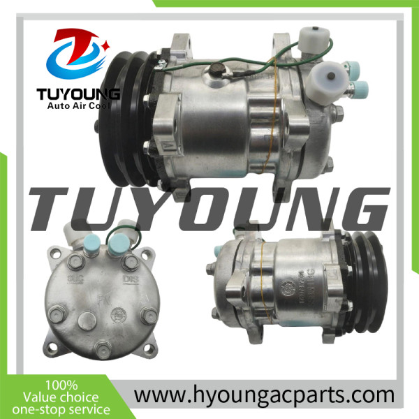 heavy-duty automotive air conditioning compressor Sanden SE7H15 102787, Dual A-groove, 24V, JD-type rear head cover