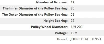 152mm 1A 12v Denso fit for John Deere Auto air conditioning Compressor clutch, Bearing size 30x52x22mm