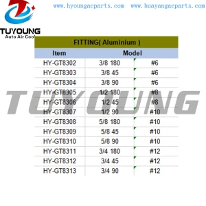 auto air conditioning fitting Aluminium #6 #8 #10 #12