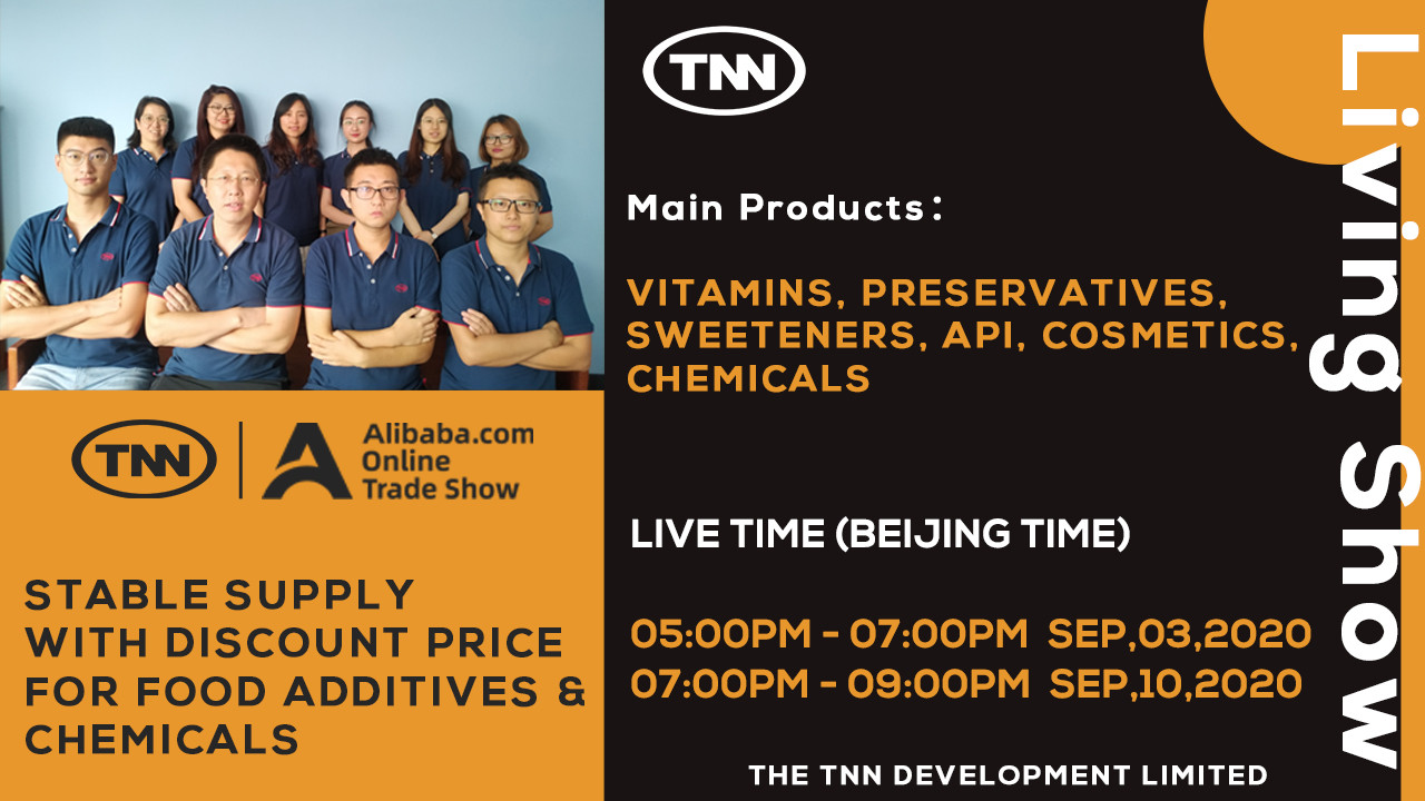 TNN 的化学品和食品添加剂在阿里巴巴的直播秀！在 SEP 03 和 SEP 10！