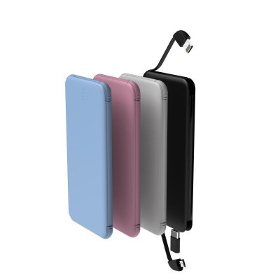 5000mah Thin Power Bank with Cable 2-in-1 charger Iphone and Andorid, Type-C