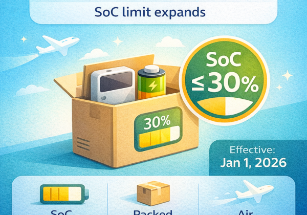 IATA Confirms: 30% State-of-Charge Limit Expands to Lithium-Ion Batteries Packed With Equipment From Jan 1, 2026