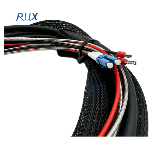 Outdoor Hybrid DC Fiber Patch Cable 16awg Wire Armored Outdoor Duplex LC/UPC Fiber 18" Breakout On Both Ends FTTA Patch Cord