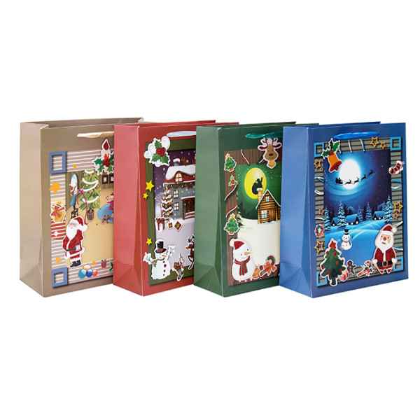 Премиум сезонные и праздничные бумажные подарочные пакеты с 4 дизайнами в ассортименте Tongle Packing