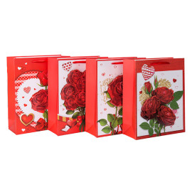 Soyez les sacs-cadeaux de papier de jour de valentine rose de mine avec 4 conceptions assorties dans l'emballage de Tongle