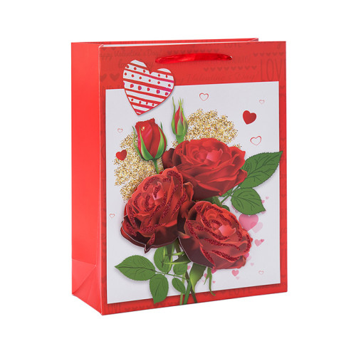 Be mine rose bolsas de regalo de papel de día de san valentín con 4 diseños surtidos en Tongle Packing