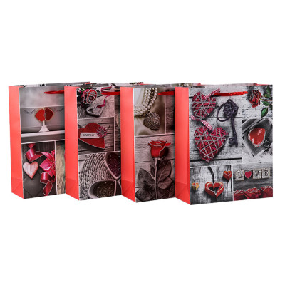 Un sac cadeau en papier de la Saint-Valentin avec 4 motifs assortis en Tongle Packing