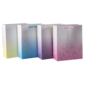 Brillantes bolsas de regalo de papel de fiesta del arco iris con 4 diseños surtidos en Tongle Packing