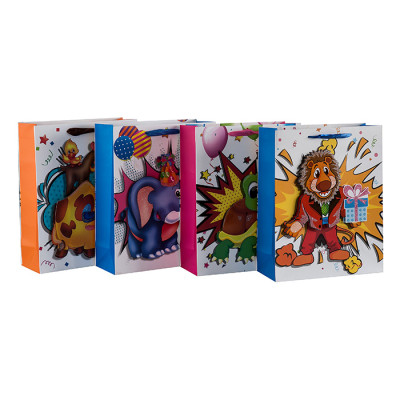 Bolsos de regalo de papel de animales en 3D favoritos de los niños con brillantes y 4 diseños surtidos en Tongle Packing