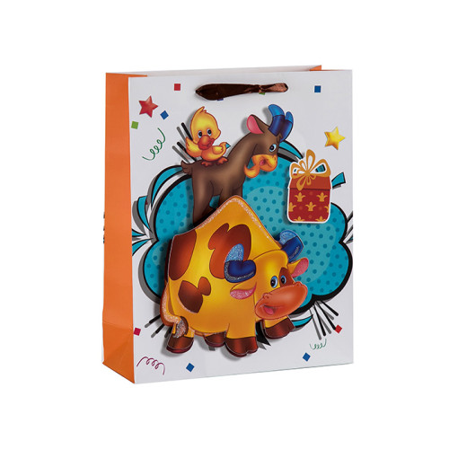 Kinder Lieblings 3D Tiere Papier Geschenktüten mit glitzernden und 4 Designs in Tongle Verpackung sortiert