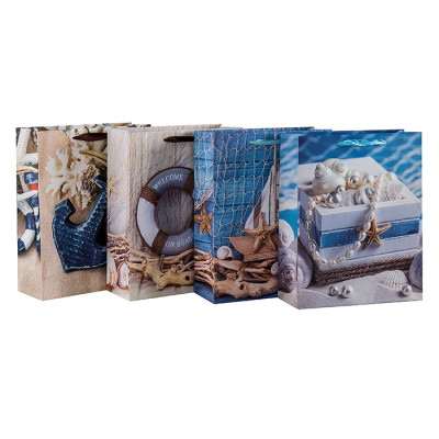 Willkommen an Bord nautisch blauen Ozean Papier Geschenktüten mit 4 Designs in Tongle Verpackung sortiert