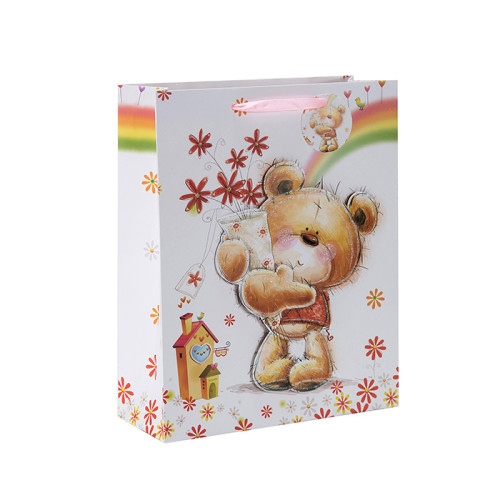 フリーハンドスケッチの活気に満ちた小さな熊3Dと光沢のある紙の袋は、4つのデザインが揃っています。