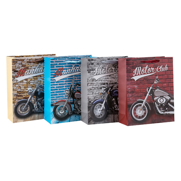 Bolsos de regalo favoritos de los amantes de la motocicleta hechos con papel de alta calidad y 4 diseños surtidos en Tongle Packing
