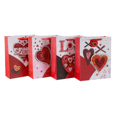 Coeur toucher des sacs-cadeaux de Saint-Valentin 3D et paillettes heureux avec 4 modèles assortis dans l'emballage de Tongle