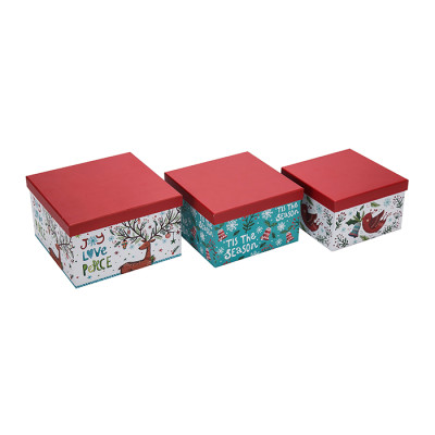 Cajas de regalo de papel cuadradas de Merry Christmas con 3 piezas por juego, tamaños medianos y grandes pequeños en Tongle Packing