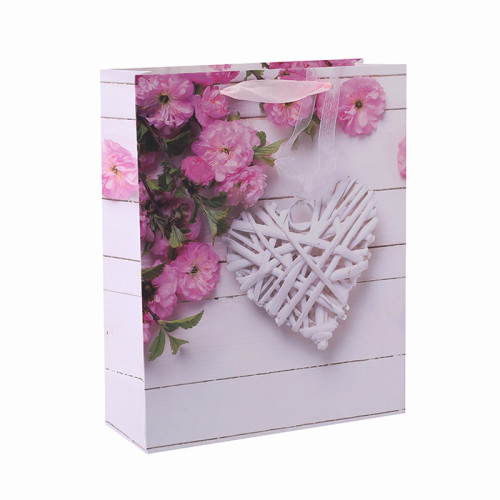 カスタム花柄のパターンのマットリボンハンドル紙のギフト包装袋は、4つのデザインTongleパッキングで盛り合わせ