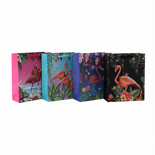 カスタムデザインの花瓶フラミンゴパターンの紙袋、4種類のデザインをまとめたTongle Packing