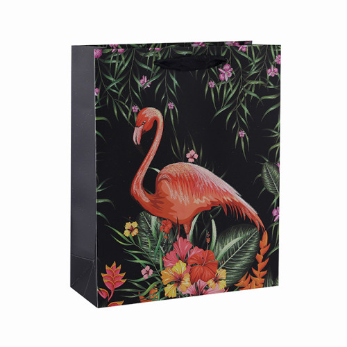 Individuell bedruckte blumige Flamingo-Muster Papiertüten mit 4 Designs in Tongle Verpackung