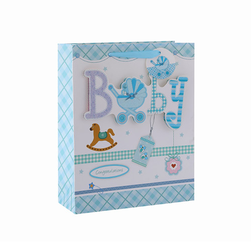 Bolso pequeño del regalo del papel de diversos tamaños del bautismo del regalo del bebé del boutique con 4 diseños clasificados en el embalaje de la llave