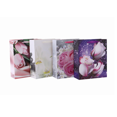 Personnalisé fait sur commande Logo fleur romantique modèle cadeau sac papier avec 4 motifs assortis en Tongle emballage