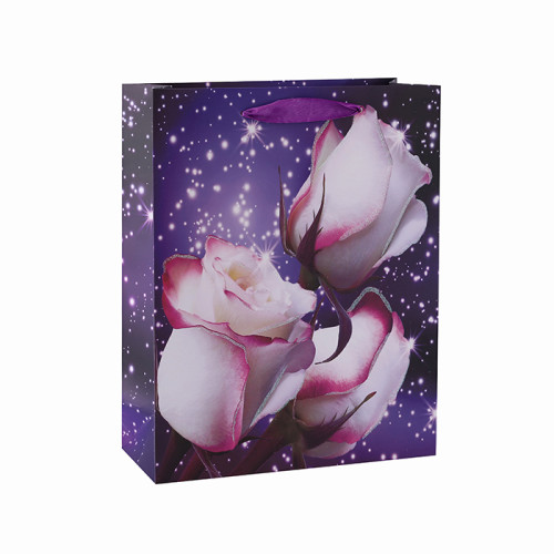 Bolso de papel romántico del regalo del estilo del modelo de la flor del logotipo personalizado por encargo con 4 diseños clasificados en embalaje de la llave