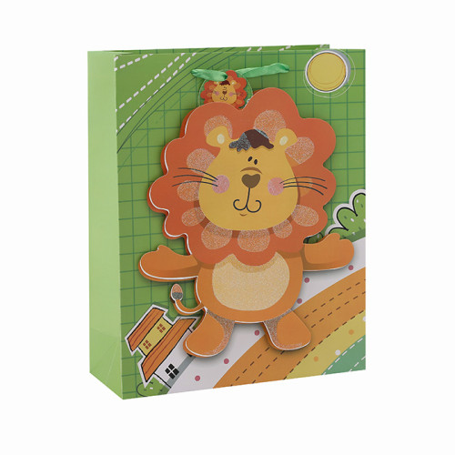 Bolsos de papel lindos del regalo de los animales 3D y del brillo del bebé con 4 diseños clasificados en embalaje de la llave