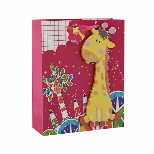 Niedliche Tiere 3D und Glitzer Baby Geschenk Papiertüten mit 4 Designs in Tongle Verpackung sortiert