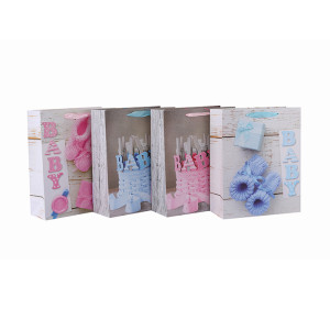 Benutzerdefinierte Papier Geschenk Taschen Karton Taschen Großhandel Geburtstag Party Tasche für Baby mit 4 Designs Assorted in Tongle Verpackung