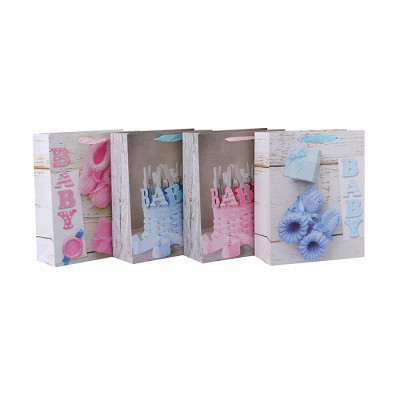 Sacs en papier faits sur commande de carton Sacs en gros Sac de fête d'anniversaire pour bébé avec 4 conceptions assorties en emballage de Tongle