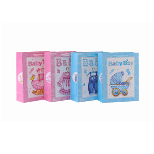 Benutzerdefinierte Papier Geschenk Taschen Karton Taschen Fancy Designs Großhandel Tasche für Baby mit 4 Designs Assorted in Tongle Verpackung