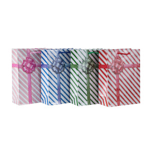 Custom Printed Paper Shopping Geschenktüten mit 4 Designs in Tongle Verpackung sortiert