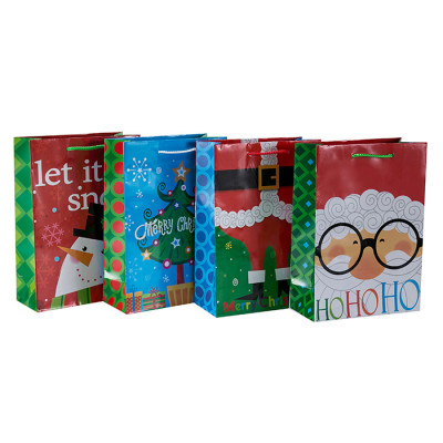 Beau sac d'emballage de cadeau de Noël imprimé offset avec 4 modèles assortis dans l'emballage de Tongle